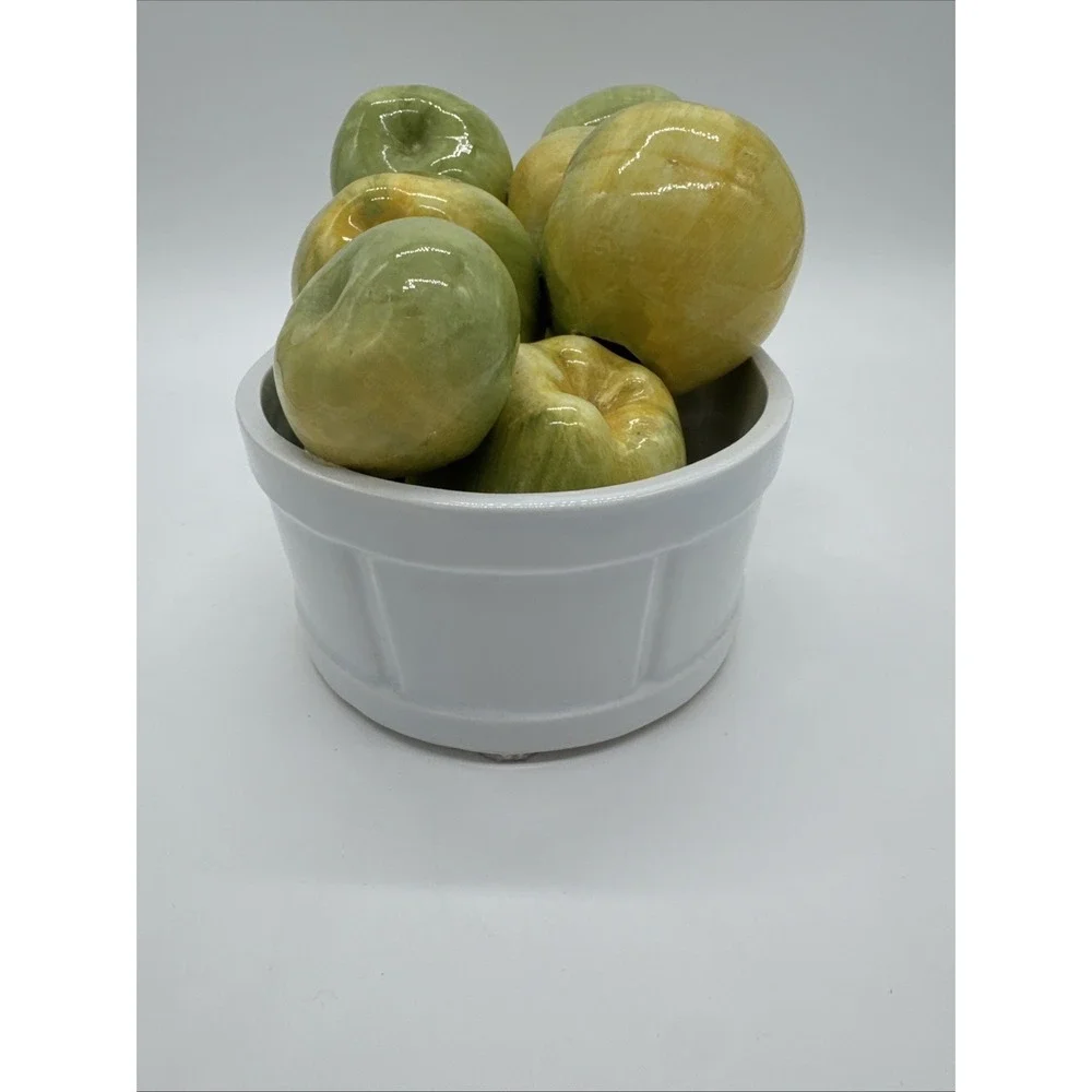Vintage Italy Ceramic Basket Of Green Apples In Basket 9 Apples 13